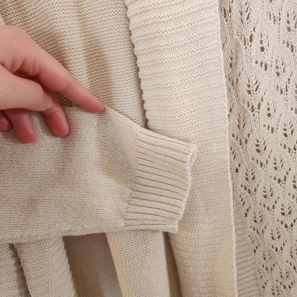 Eddie Bauer Cream Open-Front Linen Chrochet Cardigan Size M Cottagecore Beach - Picture 6 of 7